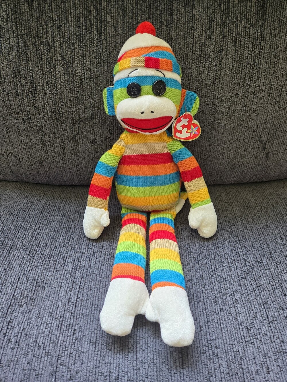 Socks Ty Beanie Buddy  16inch Rainbow Stripe Plush Sock Monkey Doll